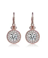 Genevive 18k Rose Gold Plated with Cubic Zirconia Antique Drop Huggie Hoop Earrings in Sterling Silver