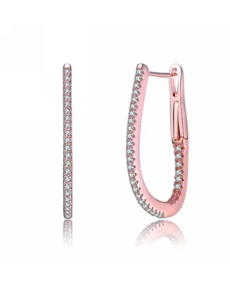 Genevive Sterling Silver with 18K Rose Gold Plated Cubic Zirconia Hoop Earrings