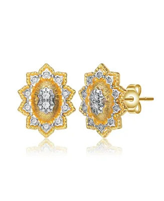 Rachel Glauber 14K Gold Plated and Cubic Zirconia Floral Stud Earrings