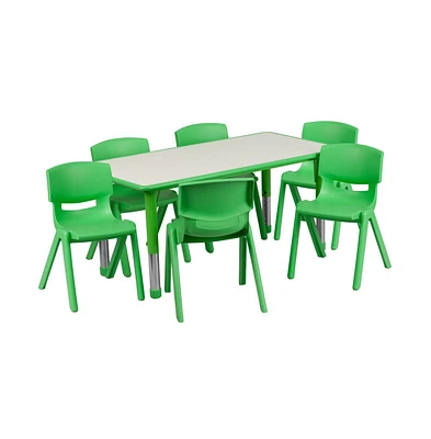 23.625"W X 47.25"L Rectangular Plastic Height Adjustable Activity Table Set With 6 Chairs
