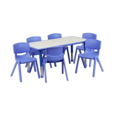 23.625"W X 47.25"L Rectangular Plastic Height Adjustable Activity Table Set With 6 Chairs