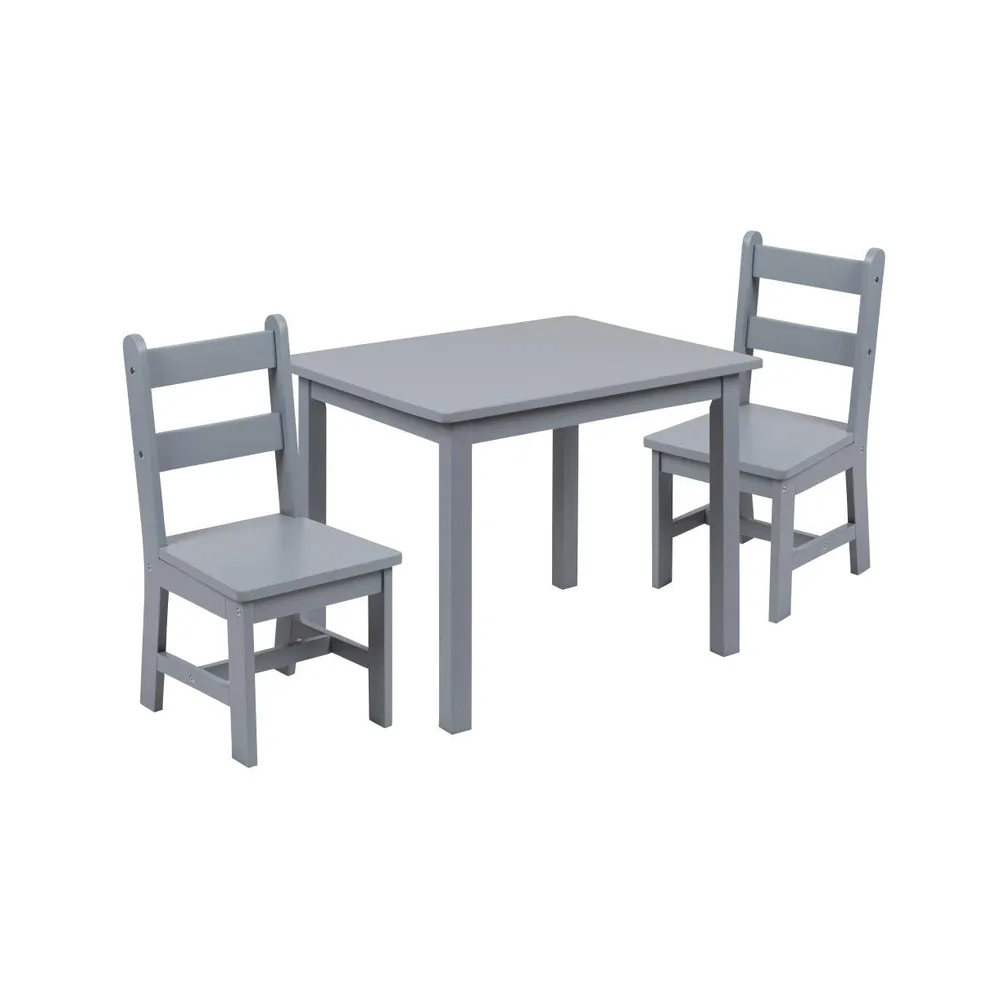 Emma+Oliver Kids 3 Piece Solid Hardwood Table And Chair Set For Playroom, Kitchen