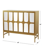 Rosemary Lane 32" Wood 1 Shelf and 3 Doors Cabinet with Mirrored Front