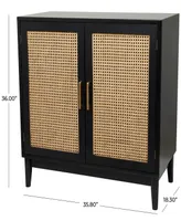 Rosemary Lane 36" Wood 1 Shelf and 2 Door Cabinet with Cane Front Doors and Gold-Tone Handles