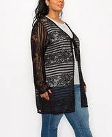 Coin 1804 Plus Lace Tie Front Duster Knit Top