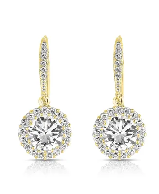 Genevive Sparkling Halo Circle Drop Earrings Sterling Silver with Cubic Zirconia