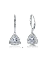 Genevive Sterling Silver Round and Triangle Cubic Zirconia Drop Earrings