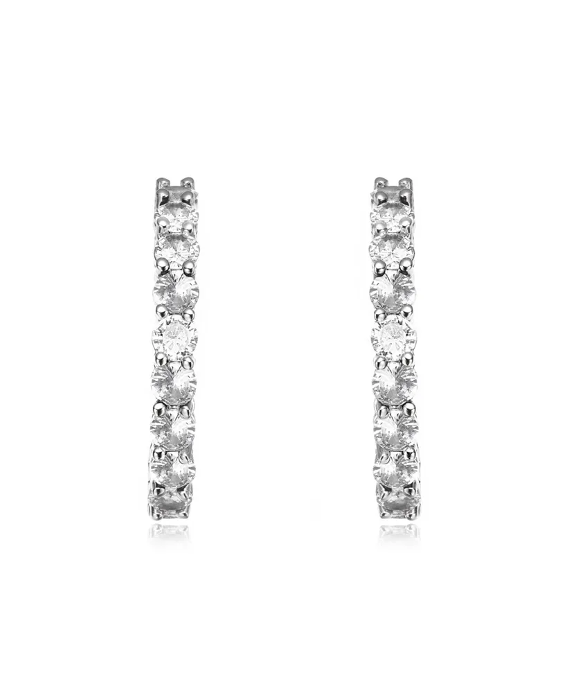 Rachel Glauber White Gold Plated with Cubic Zirconia Inside Out Hoop Earrings
