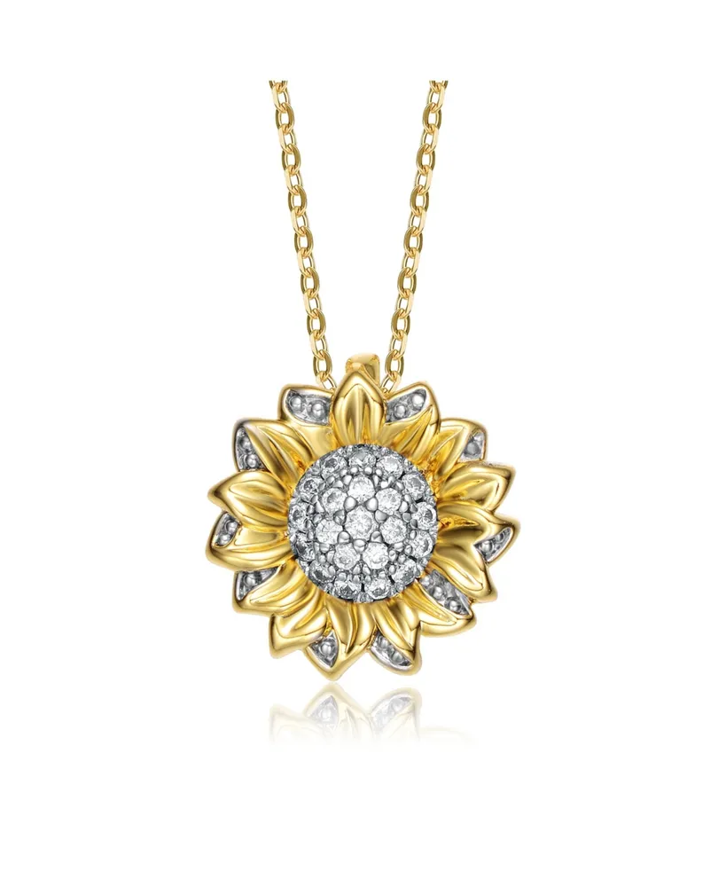 Rachel Glauber 14K Gold Plated Sunflower Cubic Zirconia Floral Pendant