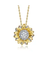 Rachel Glauber 14K Gold Plated Sunflower Cubic Zirconia Floral Pendant