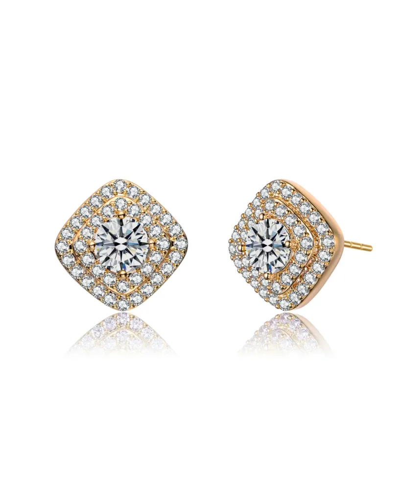 Rachel Glauber Ga Cubic Zirconia Pave Square Shape Stud Earrings