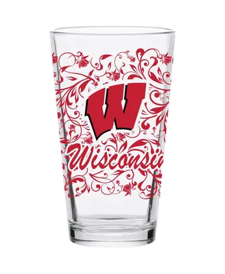 Wisconsin Badgers 16 Oz Floral Pint Glass