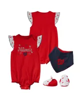Girls Newborn and Infant Red Washington Nationals 3-Piece Home Plate Bodysuit, Bib Booties Set