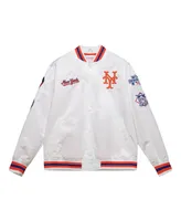 Men's Mitchell & Ness White New York Mets City Collection Satin Full-Snap Varsity Jacket