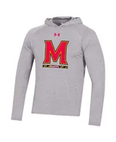 Men's Under Armour Heather Gray Maryland Terrapins School Logo Raglan Long Sleeve Hoodie Performance T-shirt