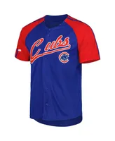 Men's Stitches Royal Chicago Cubs Button-Down Raglan Fashion Jersey