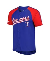 Men's Stitches Royal Texas Rangers Button-Down Raglan Fashion Jersey