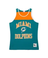 Men's Mitchell & Ness Teal, Orange Miami Dolphins Gridiron Classics Heritage Colorblock Tank Top