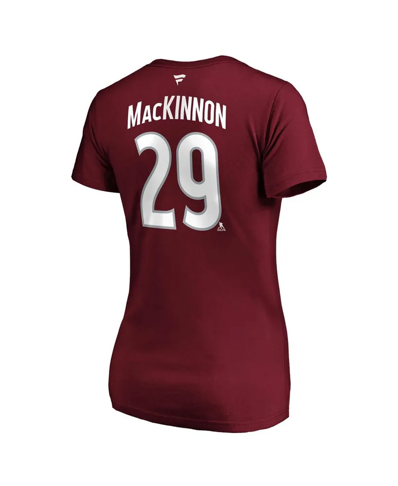 Women's Fanatics Nathan MacKinnon Burgundy Colorado Avalanche Plus Name and Number V-Neck T-shirt