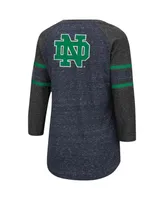 Women's Colosseum Navy, Heathered Charcoal Notre Dame Fighting Irish Scienta Pasadena Raglan 3/4 Sleeve Lace-Up T-shirt