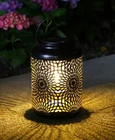 Glitzhome 8.75" H Metal Cutout Solar Powered Outdoor Hanging Lantern with Edison Bulb