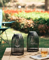 Glitzhome 9.75" H Metal Woven Solar Powered Outdoor Hanging Lantern