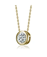 Rachel Glauber Dazzling Round Solitaire Bezel Floating Pendant Necklace with Cubic Zirconia