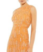 Women's Abstract Beaded Sleeveless Midi Dress