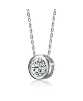 Rachel Glauber Dazzling Round Solitaire Bezel Floating Pendant Necklace with Cubic Zirconia