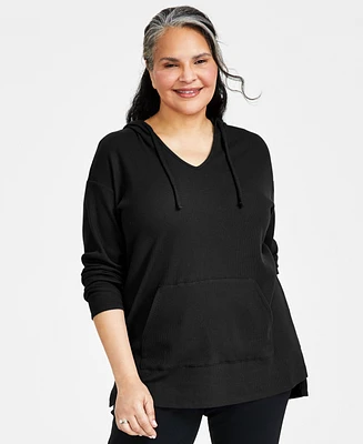 Style & Co Plus Waffle-Knit Hoodie Tunic, Created for Macy's