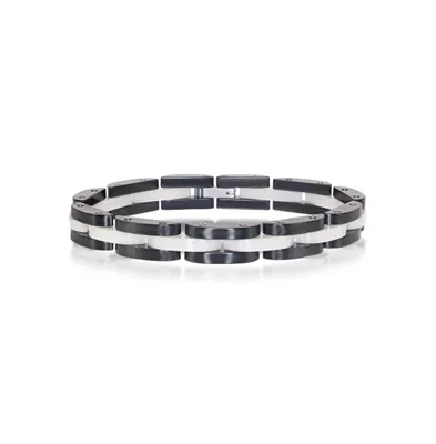 Metallo Stainless Steel Black and White Ceramic Link Bracelet