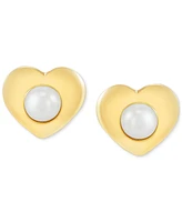 Children's Cultured Freshwater Button Pearl (2mm) Heart Stud Earrings in 14k Gold