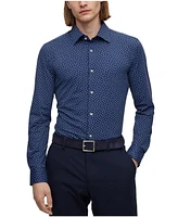 Boss by Hugo Men's Patterned Performance-Stretch Slim-Fit Dress Shirt