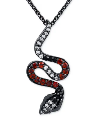 Enchanted Disney Fine Jewelry Rhodolite Garnet (3/8 ct. t.w.), Black Diamond (1/20 ct. t.w.) & Diamond (1/10 ct. t.w.) Jafar Snake Ring in Black Rhodi