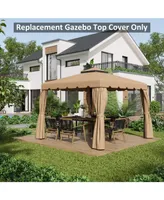 Outsunny 116.5" x 116.5" Gazebo Replacement Canopy, Gazebo Top Cover with Double Vented Roof for Garden Patio Outdoor (Top Only), Khaki