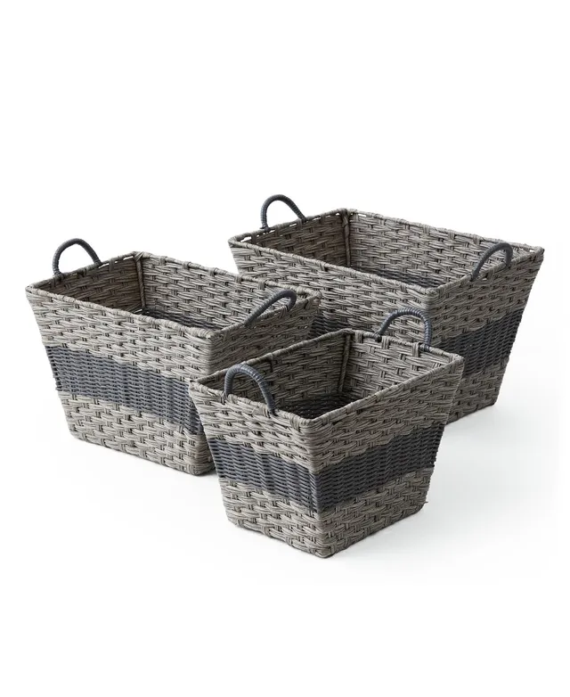 Baum Faux Wicker Woodstrip Edge 3 Piece Plastic Basket Set