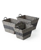 Baum 3 Piece Rectangular Faux Wicker Storage Bin Set in Combo Weave with Cut Out Handles