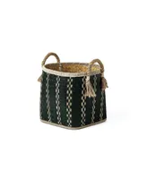 Baum 3 Piece Round Top and Square Bottom Palm Leave Basket Set with Rope Handles and Tassels