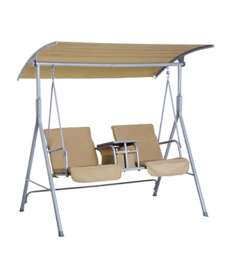 Outsunny 2 Person Porch Covered Swing Outdoor with Canopy, Table and Storage Console