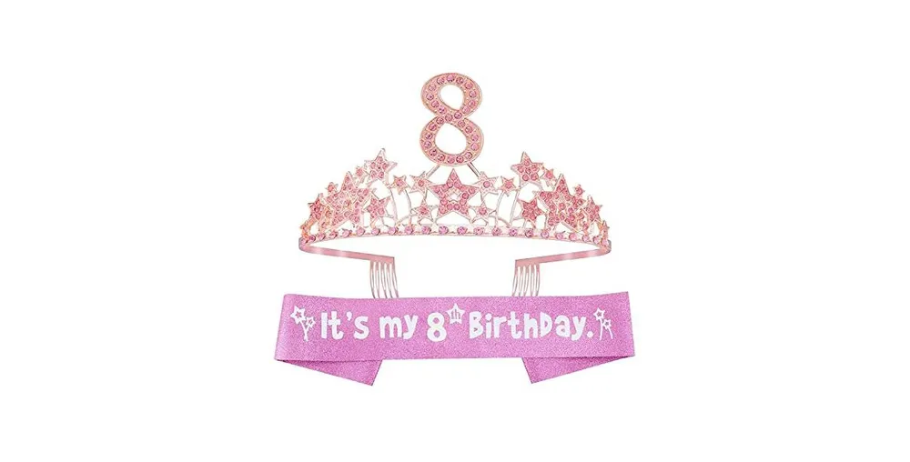 Ebe EmmasbyEmma 8th Birthday, 8th Birthday Gifts for Girls, 8th Birthday Tiara Pink, 8th Birthday Crown for Girls