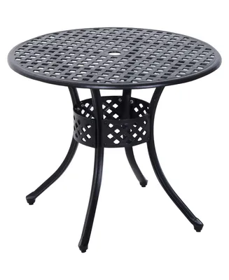 Outsunny 33" Patio Dining Table Round Cast Aluminum Outdoor Bistro Table with Umbrella Hole - Black