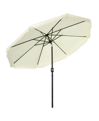 Outsunny 105.5" Patio Umbrella with Push Button Tilt and Crank, Ruffled Outdoor Market Table Umbrella with Tassels and 8 Ribs, for Garden, Deck, Pool,