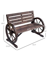 Outsunny Rustic Wooden Outdoor Patio Wagon Wheel Bench Seat with Unique Rustic Style & Durable Fir Wood Construction