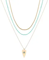 Unwritten 14k Gold Flash Plated Reconstituted Turquoise Stone and Evil Eye Heart Layered Pendant Necklaces, 3 Piece Set