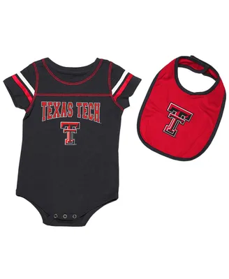 Newborn and Infant Girls Boys Colosseum Black Texas Tech Red Raiders Chocolate Bodysuit Bib Set