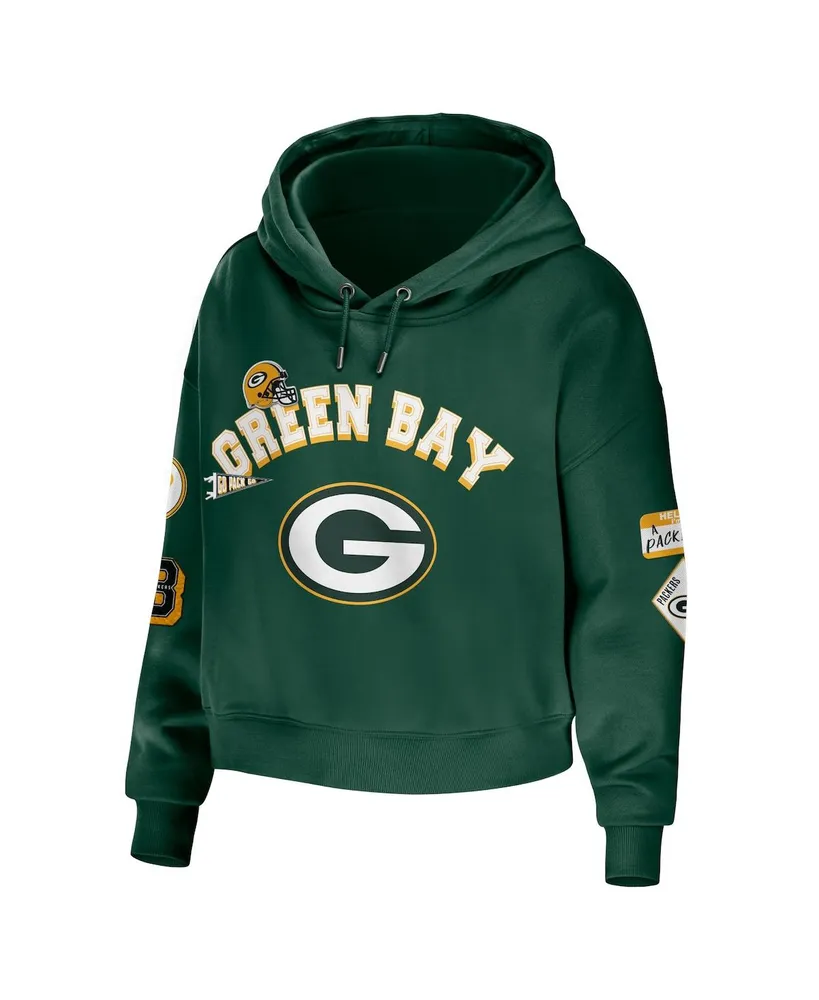Women's Wear by Erin Andrews Green Green Bay Packers Modest Cropped Pullover Hoodie