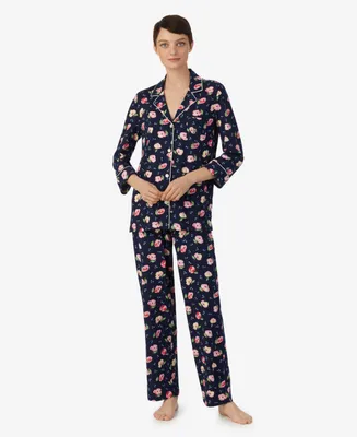Lauren Ralph Lauren Women's 3/4 Sleeve Notch Collar Long Pants 2 Piece Pajama Set