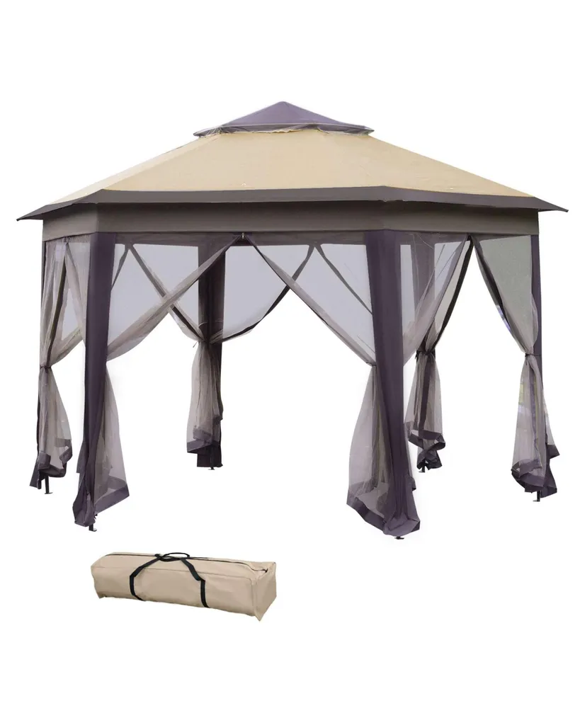 Outsunny 13' x 13' Pop Up Gazebo Hexagonal Canopy with 6 Zippered Mesh Netting, 2