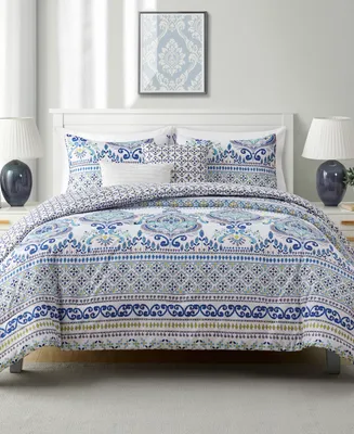 Vcny Home Malik Reversible Blue Medallion 5-Piece Comforter Set, Full/Queen