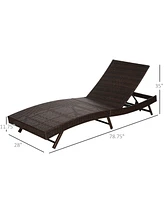 Outsunny Wicker Chaise Patio Lounge Chair, 5 Position Adjustable Backrest and Cushions Outdoor Pe Rattan Wicker Lounge Chair, Dark Brown